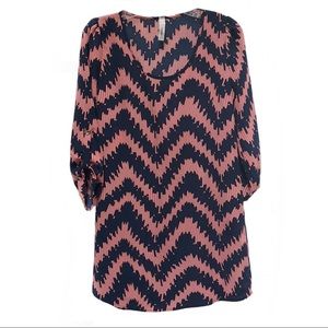 Navy & coral Yahada shift chevron dress, small